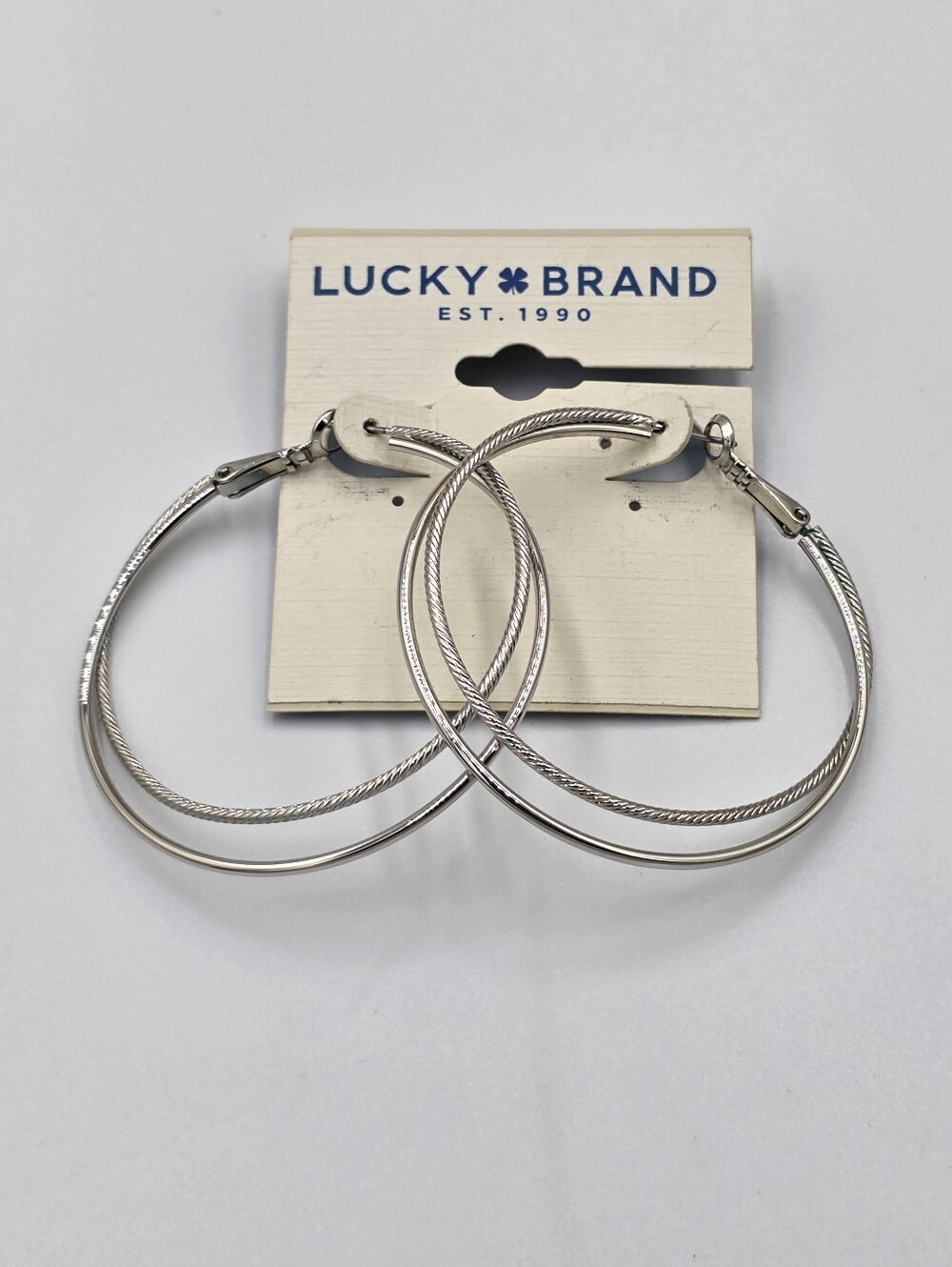Lucky Brand Silver-Tone Double Hoop Cable Twist Earrings New